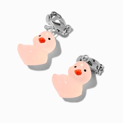 Pink Glow in the Dark Rubber Duck 0.5" Clip On Drop Earrings