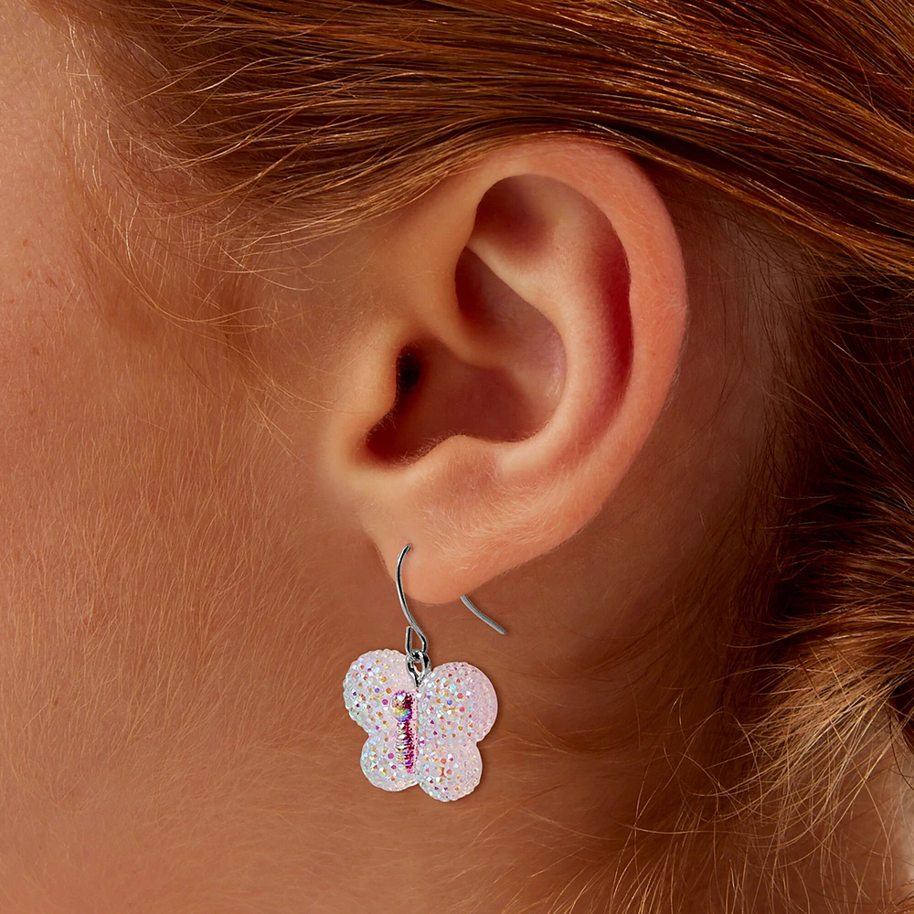 Pink Butterfly Textured Drop Earrings