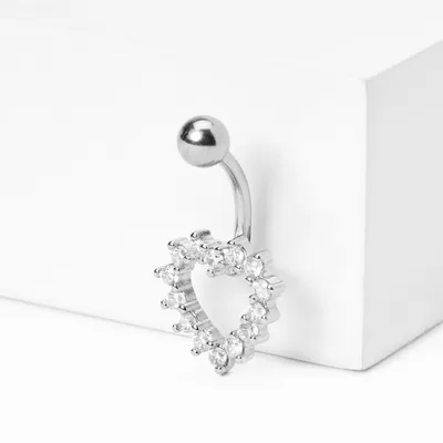 Silver 14G Crystal Cutout Heart Dangle Belly Ring
