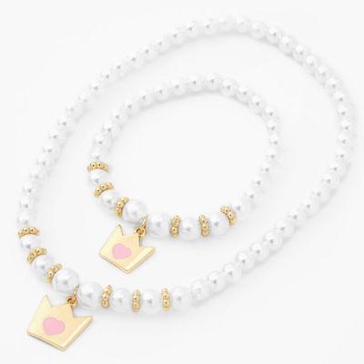Claire's Club Gold Crown Pearl Jewelry Set - 2 Pack