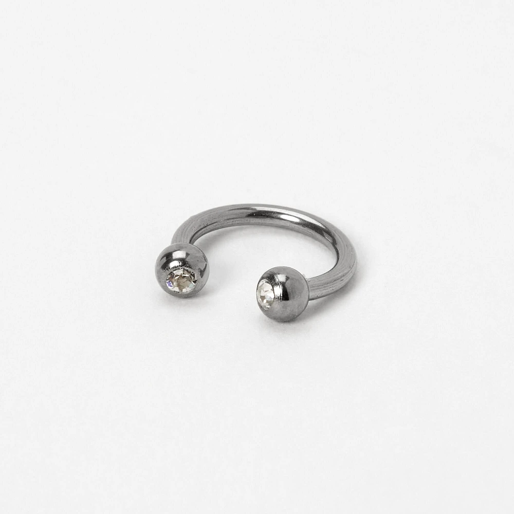 Silver Titanium 16G Crystal Horseshoe Septum Nose Ring