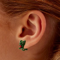 Green Fuzzy Frog Clip-On Stud Earrings