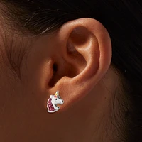 Sterling Silver Crystal Party Unicorn Stud Earrings