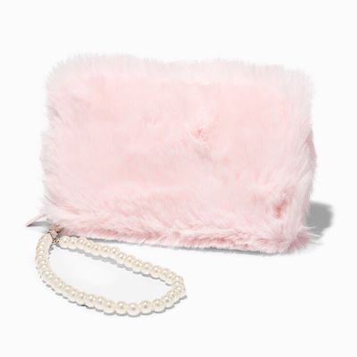 Furry Pastel Pink Pearl Wristlet