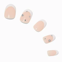 French Tip Bling Medium Oval Vegan Faux Nail Set - 24 Pack