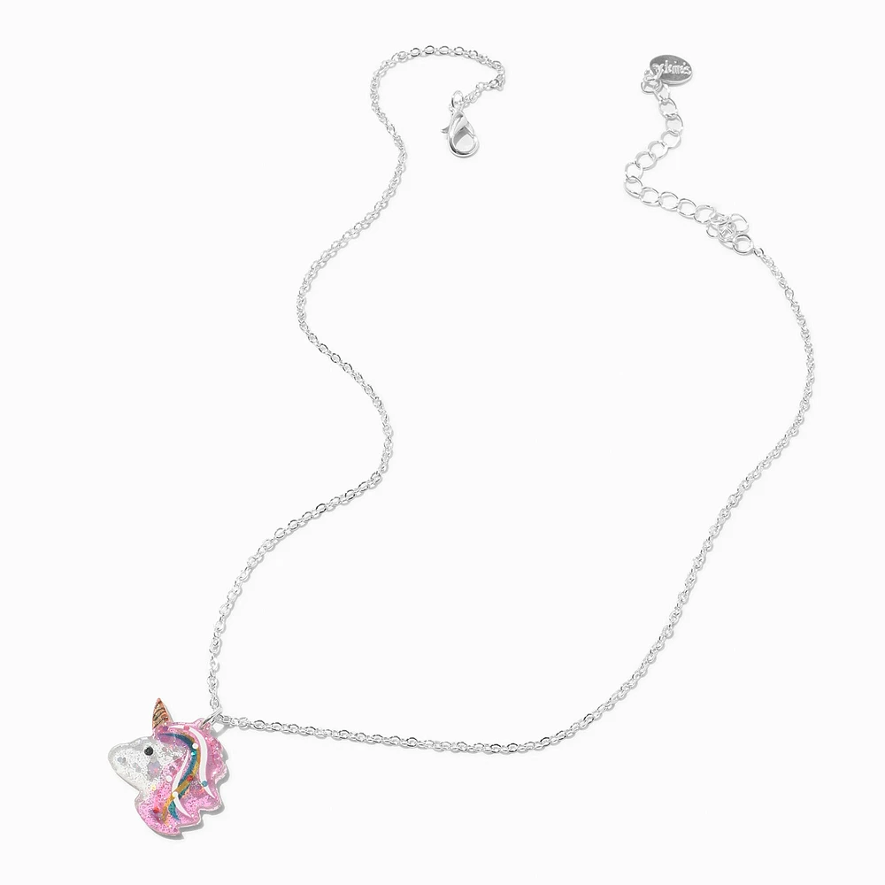 Silver-tone Glitter Unicorn Pendant Necklace