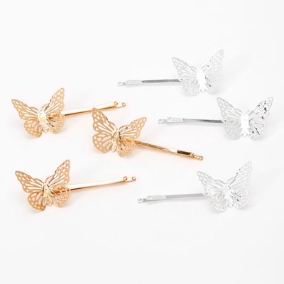 Gold & Silver Butterfly Hair Pins - 6 Pack