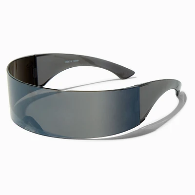 Sleek Black Wraparound Shield Sunglasses