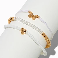 Butterfly & Heart White Beaded Bracelet Set - 3 Pack