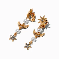 Celestial Crystal & Pearl Clip-On Drop Earrings