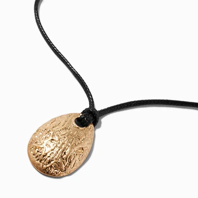 Gold-tone Textured Oval Corded Pendant Necklace