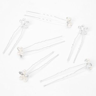 Pearl & Crystal Floral Hair Pins - 6 Pack