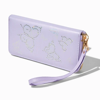 Lavender Embellished Butterfly Wristlet Wallet