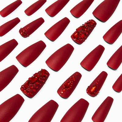 Red Bling Squareletto Vegan Faux Nail Set - 24 Pack