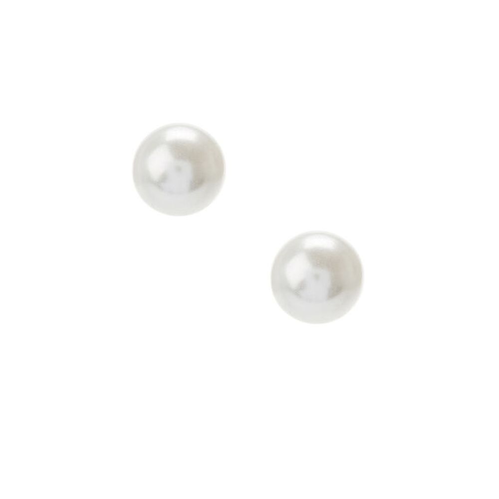 Silver 12MM Pearl Stud Earrings - White