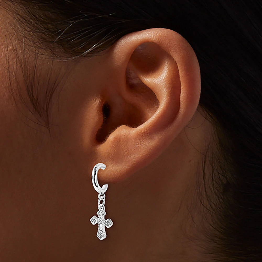 Silver-tone Celtic Cross Hoop Earrings