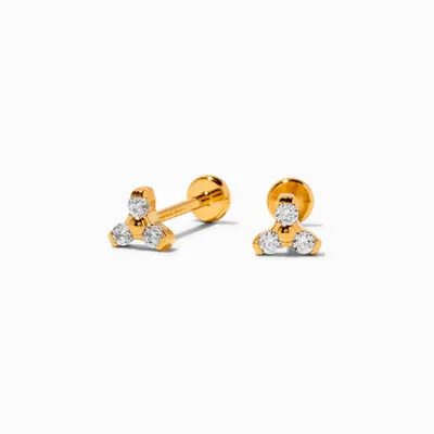 C LUXE by Claire's Gold-tone Titanium Cubic Zirconia Tripod Flat Back Stud Earrings