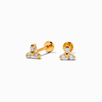 C LUXE by Claire's Gold-tone Titanium Cubic Zirconia Tripod Flat Back Stud Earrings