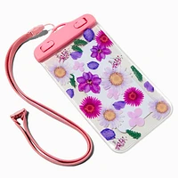 Floral Print Waterproof Phone Pouch with Lanyard