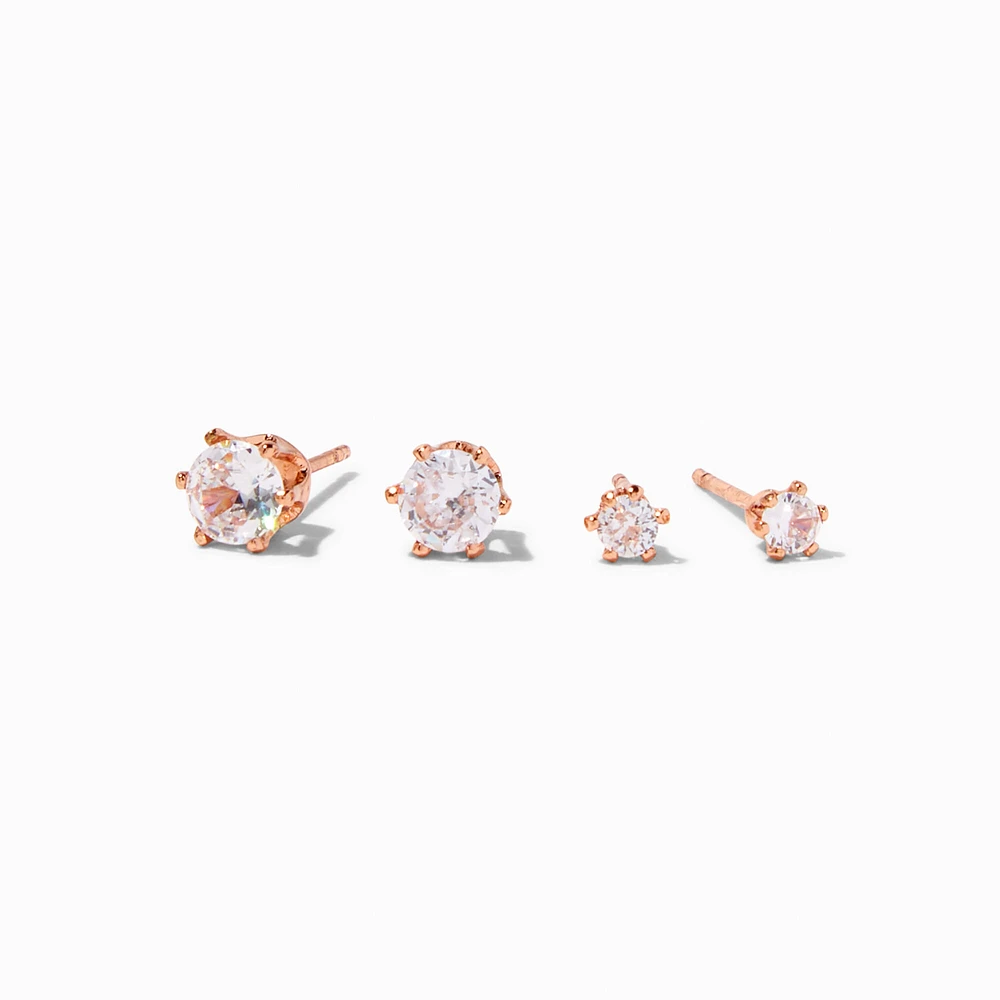 C LUXE by Claire's 18K Yellow Gold Plated Rose Gold Cubic Zirconia 3MM & 5MM Stud Earrings - 2 Pack