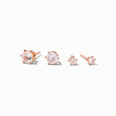 C LUXE by Claire's 18K Yellow Gold Plated Rose Gold Cubic Zirconia 3MM & 5MM Stud Earrings - 2 Pack