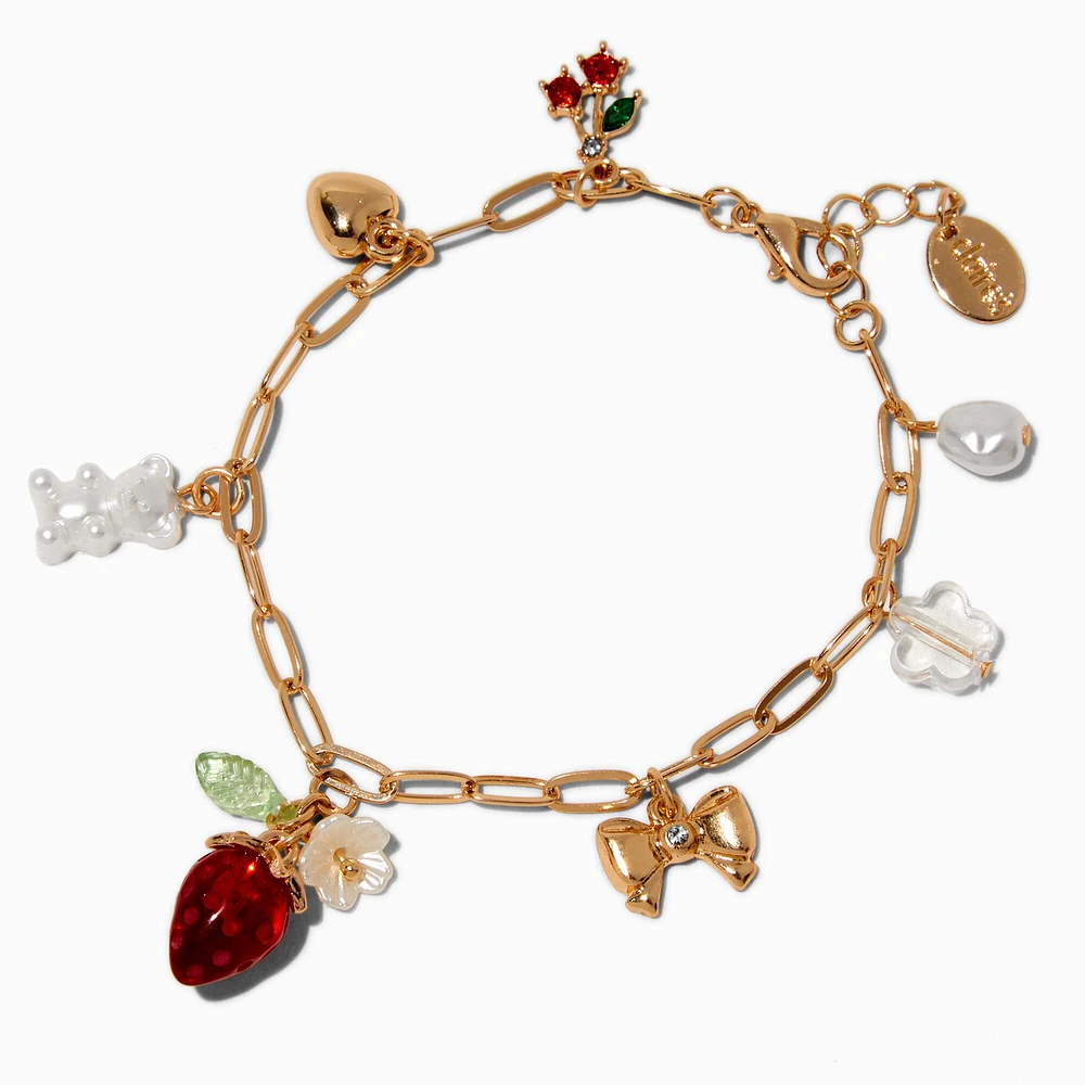 Gold-tone Cherry Beary Charm Chain Bracelet