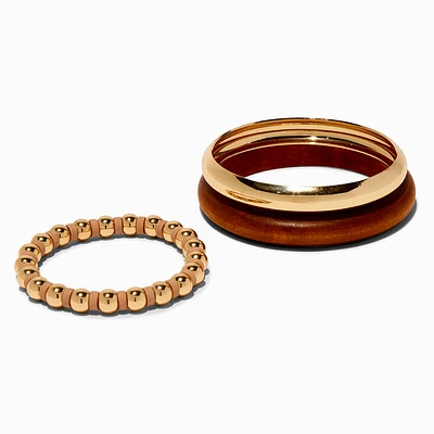 Gold-tone Metal & Wood Bangle Bracelets - 3 Pack