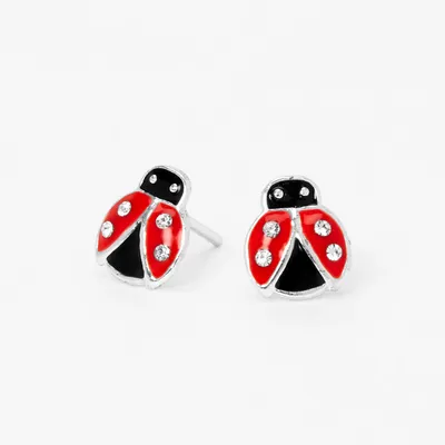 Sterling Silver Embellished Red Ladybug Stud Earrings