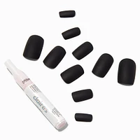 Matte Black Mid Square Vegan Faux Nail Set -  24 Pack