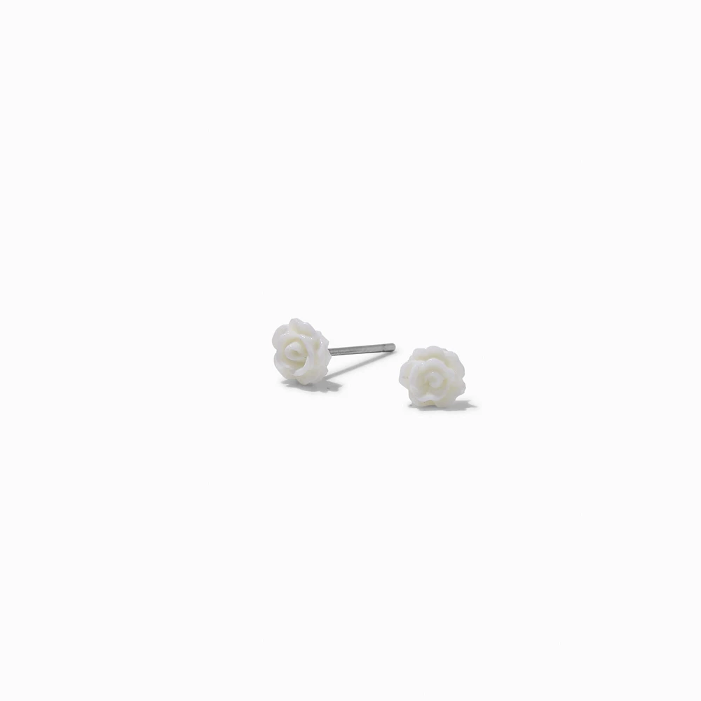 White Rose Stud Earrings