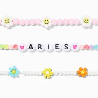 Zodiac Daisy Happy Face Beaded Stretch Bracelets - 3 Pack