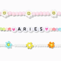 Zodiac Daisy Happy Face Beaded Stretch Bracelets - 3 Pack, Aries