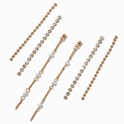 Gold-tone Cup Chain Pearl Earring Stackables Set - 3 Pack