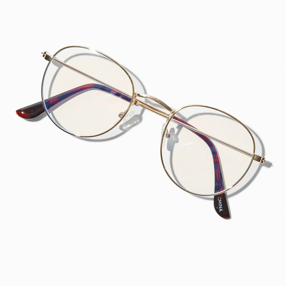Solar Blue Light Reducing Gold Metal Oval Clear Lens Frames