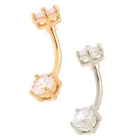 Mixed Metal Cubic Zirconia 14G Belly Rings - 2 Pack