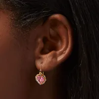 Gold-tone Pink Heart 0.5" Drop Earrings