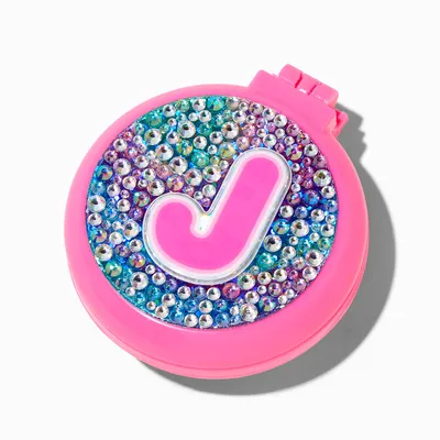 Bejeweled Initial Pop-Up Hair Brush Compact Mirror