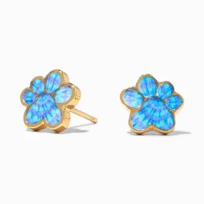 18K Gold Plated Blue Tie Dyed Paw Stud Earrings
