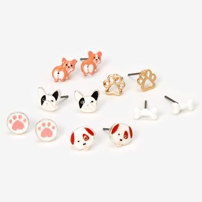 Silver Dog Stud Earrings - 6 Pack