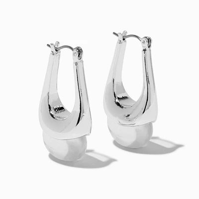 Silver-tone Clear Acrylic Oblong Hoop Earrings