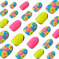 Neon Daisies Stiletto Vegan Press On Faux Nail Set - 24 Pack