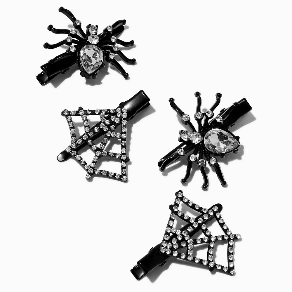 Crystal Spiders & Webs Hair Clips - 4 Pack