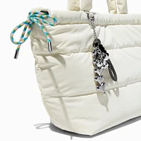White Nylon Puffy Tote Bag