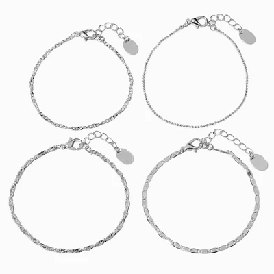 Silver-tone Delicate Chain Bracelet Set - 4 Pack