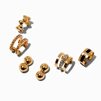 Gold-tone Ball & Crystal Ear Cuff Earring Stackables Set - 5 Pack