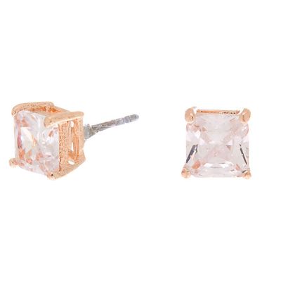 Rose Gold Cubic Zirconia Square Stud Earrings - 6MM