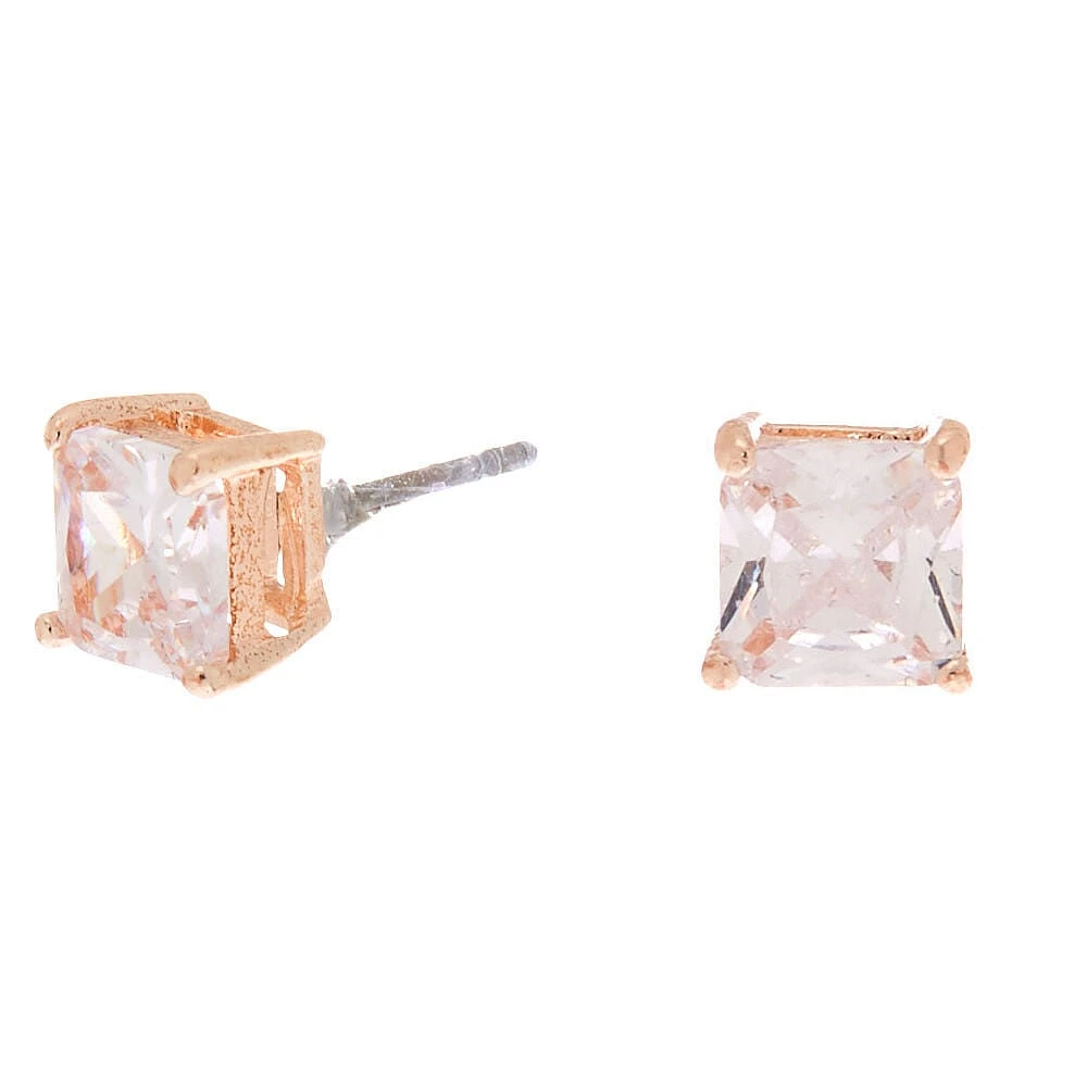 Rose Gold-tone Cubic Zirconia 6MM Square Stud Earrings