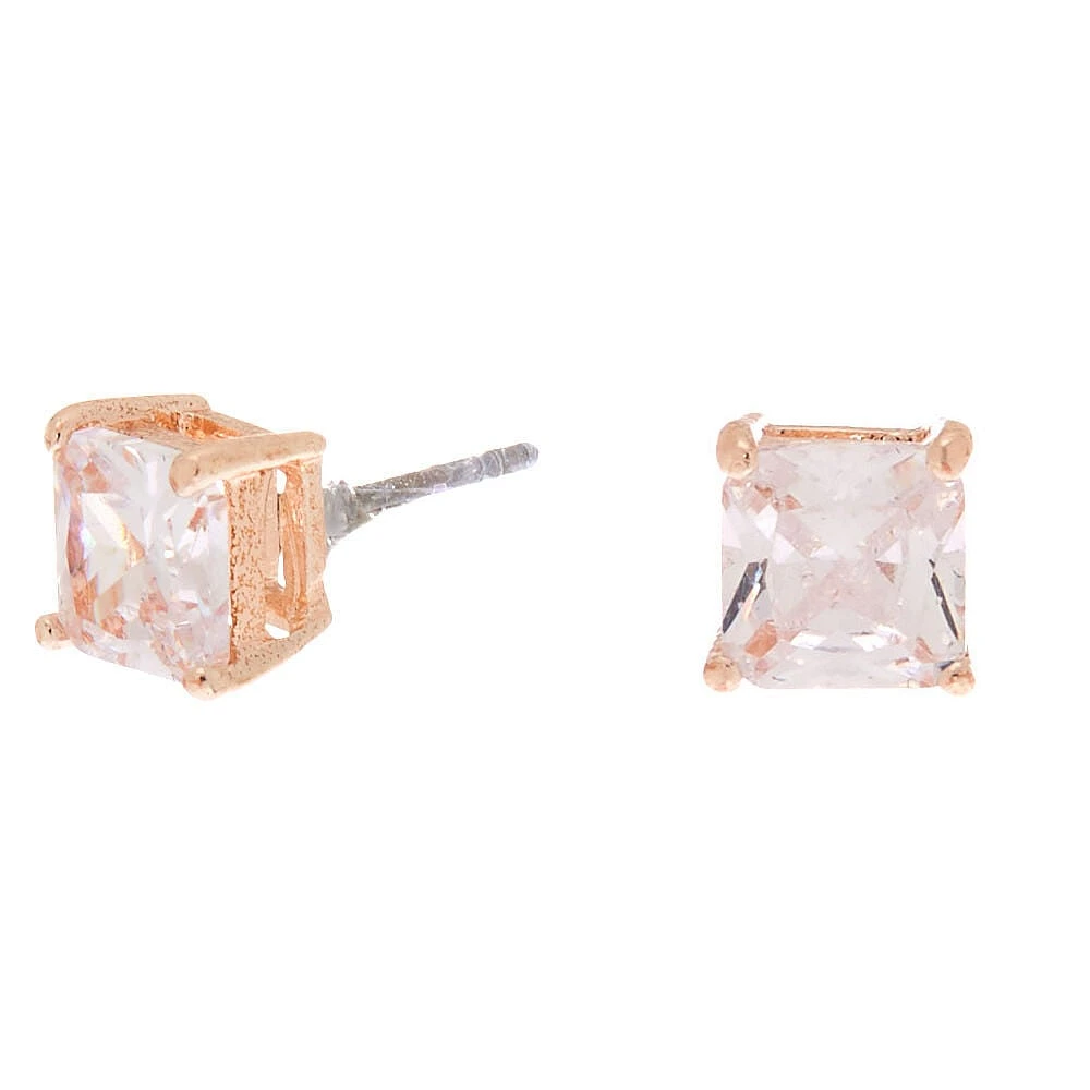 Rose Gold-tone Cubic Zirconia 6mm Square Stud Earrings