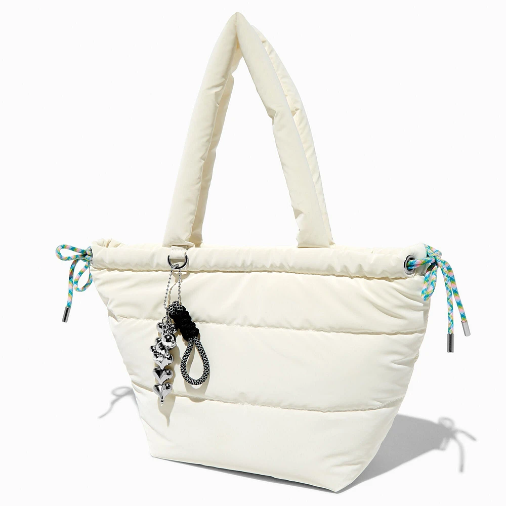 White Nylon Puffy Tote Bag