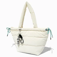 White Nylon Puffy Tote Bag